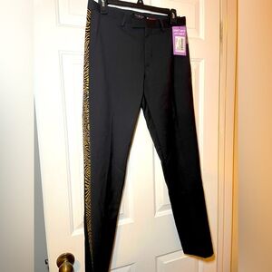 Twisted Tailor Men’s Black Skinny Suit Trouser Gold Foil Print Stripe Sz 28S NEW